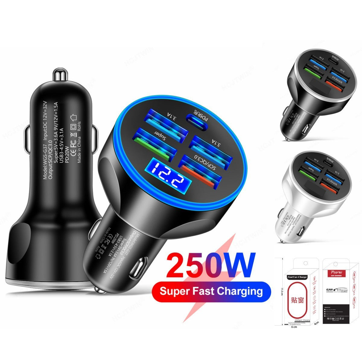 5 In 1 Multi-port Digital Display Car Charger - The Underground